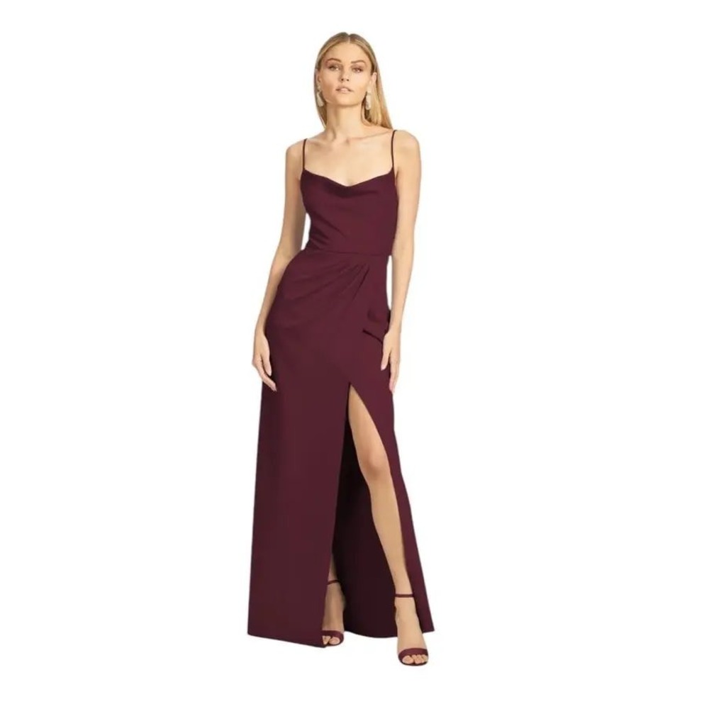 Sachin & Babi Paulina Gown Size 14 Deep Wine Formal Cowl Neck Crepe Dress NWT - Picture 2 of 11